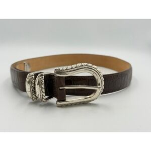 Brighton Brown Croc Embossed Leather Belt 36 Silver Buckle M 44909